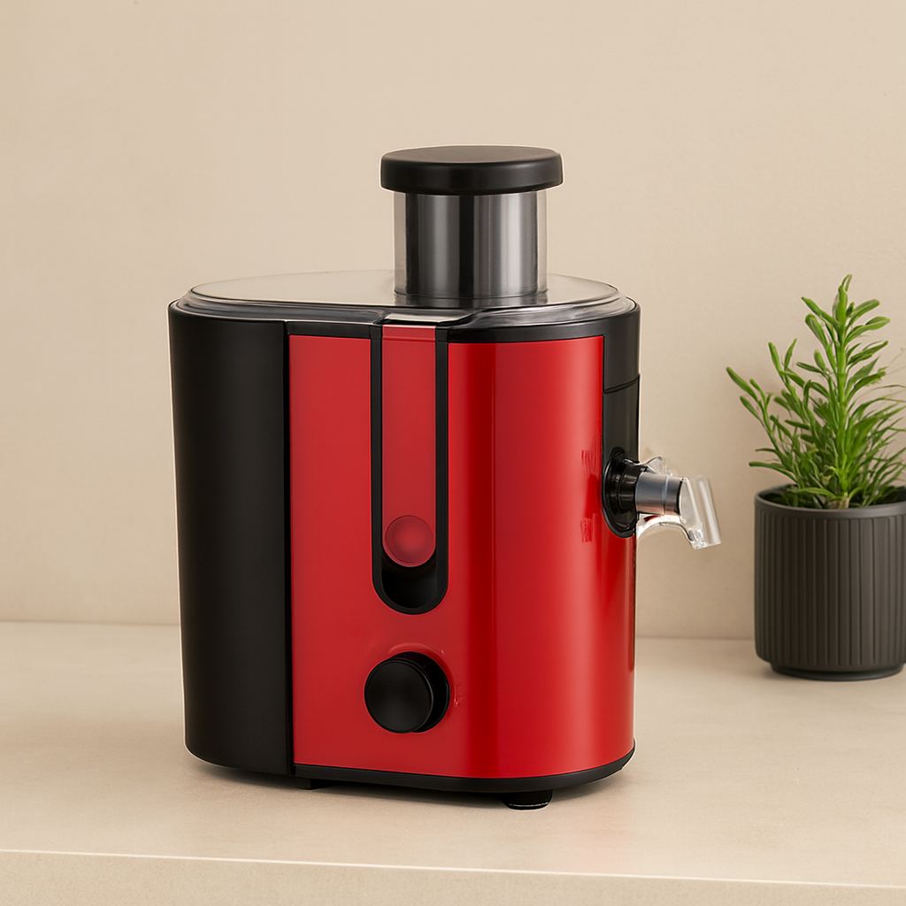 600W Katı Meyve Sıkacağı - 65mm Geniş Ağız, Çelik Filtre (Kırmızı)