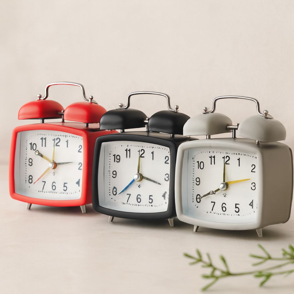 Çift Zilli Metal Masa Alarm Saati (Işıklı, Pilli)