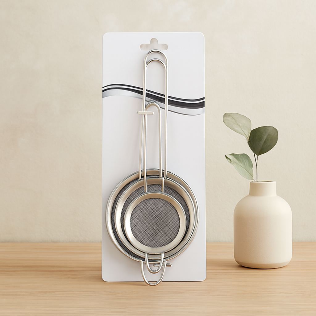 3'lü Mini Tel Süzgeç Seti (5-7-8 cm) Metal Çerçeve