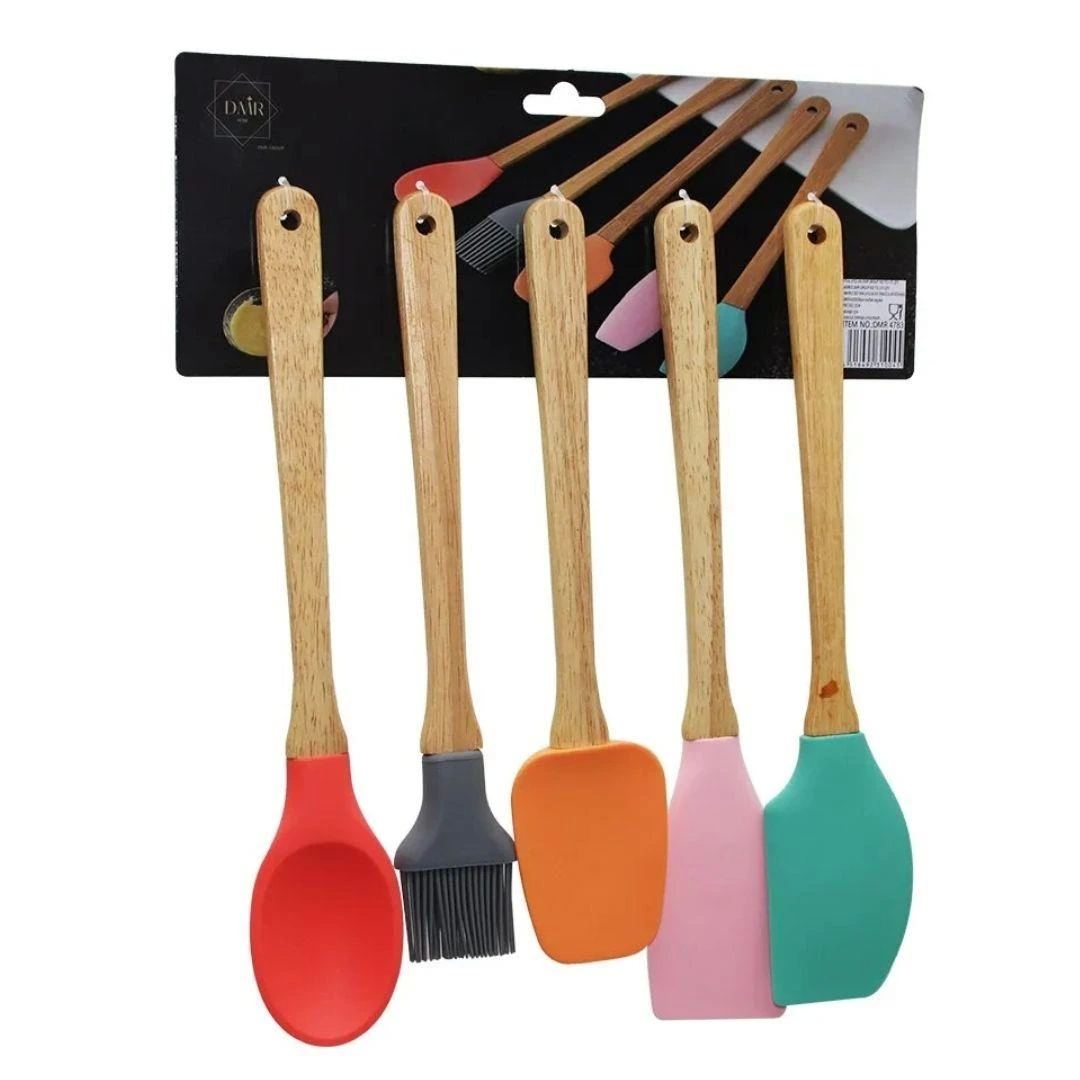 Bambu Saplı Silikon Kaşık Seti 5'li