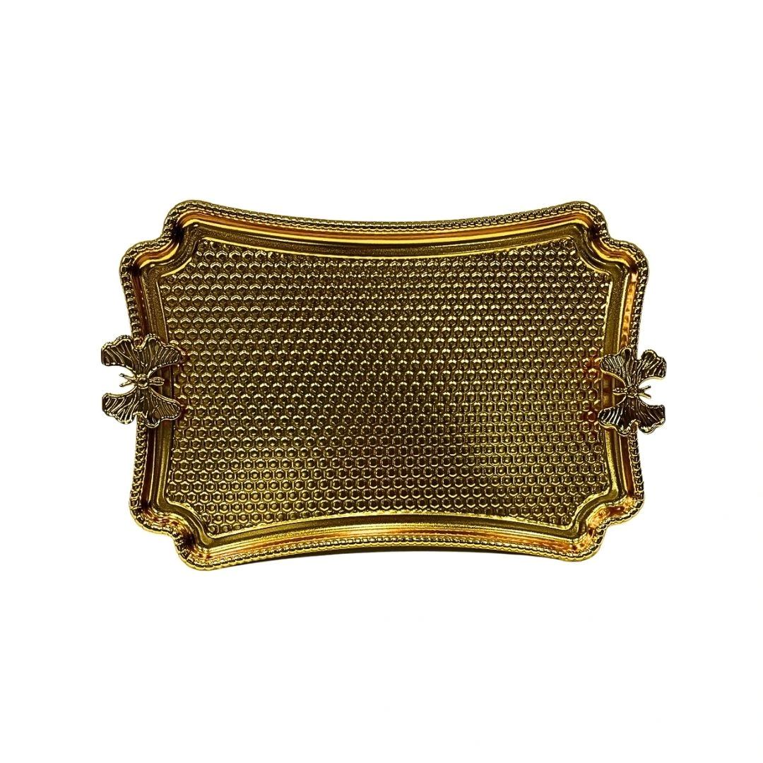 Kelebekli Metal Gold Küçük Dikdörtgen Tepsi