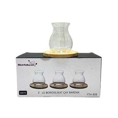 3'li Bambu Tabaklı Çay Bardağı