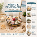 Ahşap Yuvarlak Sepet Fileli Midye ve Deniz Kabuğu Vazo Taşı - 2