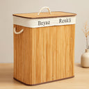 Bambu Ahşap 2 Bölmeli Çamaşır Sepeti 52x32x62 cm - 1