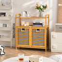 Bambu Kirli Çamaşır Sepeti 2 Bölmeli 2 Kat Organizer 80x33x87 cm - 2
