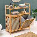 Bambu Kirli Çamaşır Sepeti 2 Bölmeli 2 Kat Organizer 80x33x87 cm - 4