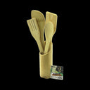 Ahşap bambu mutfak servis seti - kaşık, çatal, spatula ve stand - 2