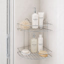 Çift Katlı Krom Metal Banyo Köşeliği - Üçgen Duş Rafı - 4