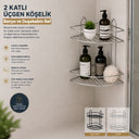 Çift Katlı Krom Metal Banyo Köşeliği - Üçgen Duş Rafı - 3