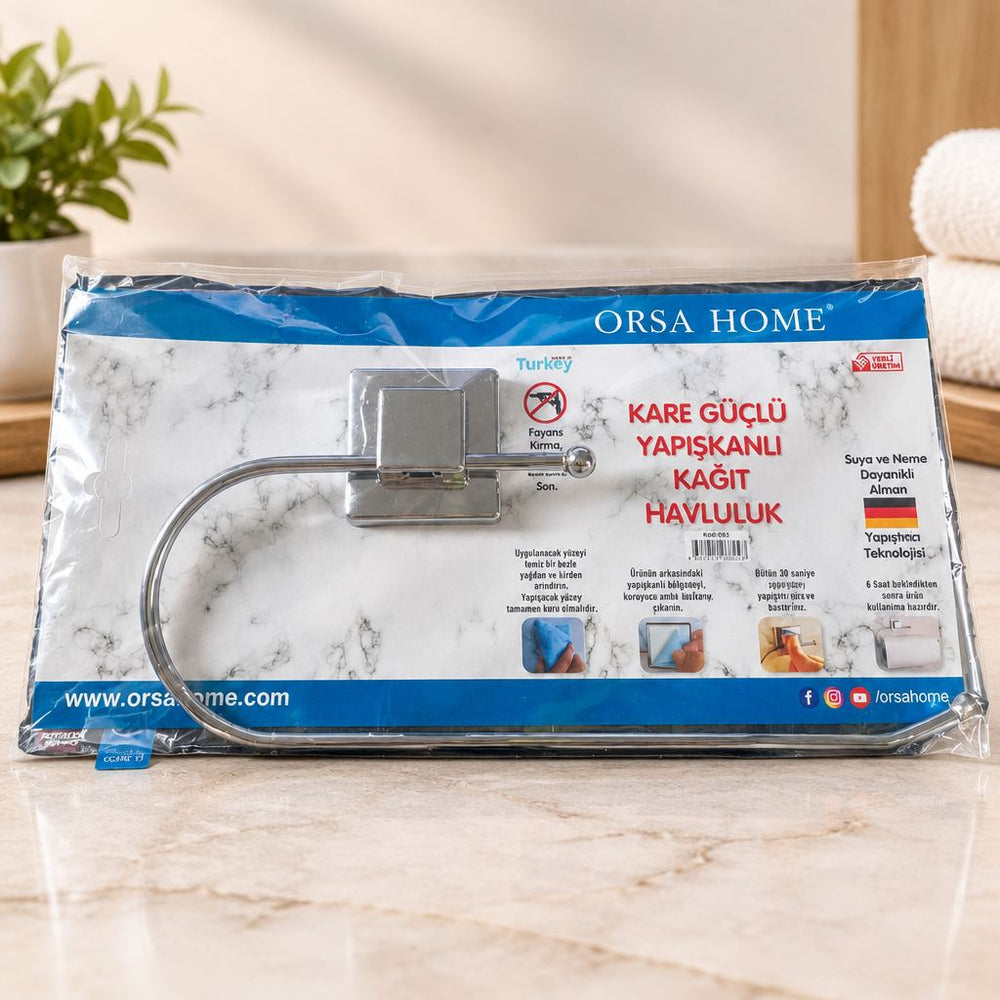 Yapışkanlı metal oval açıklıklı kağıt havluluk askısı