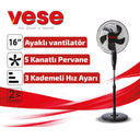 16 inç Ayaklı Vantilatör 45W 5 Kanat 3 Kademe - 2