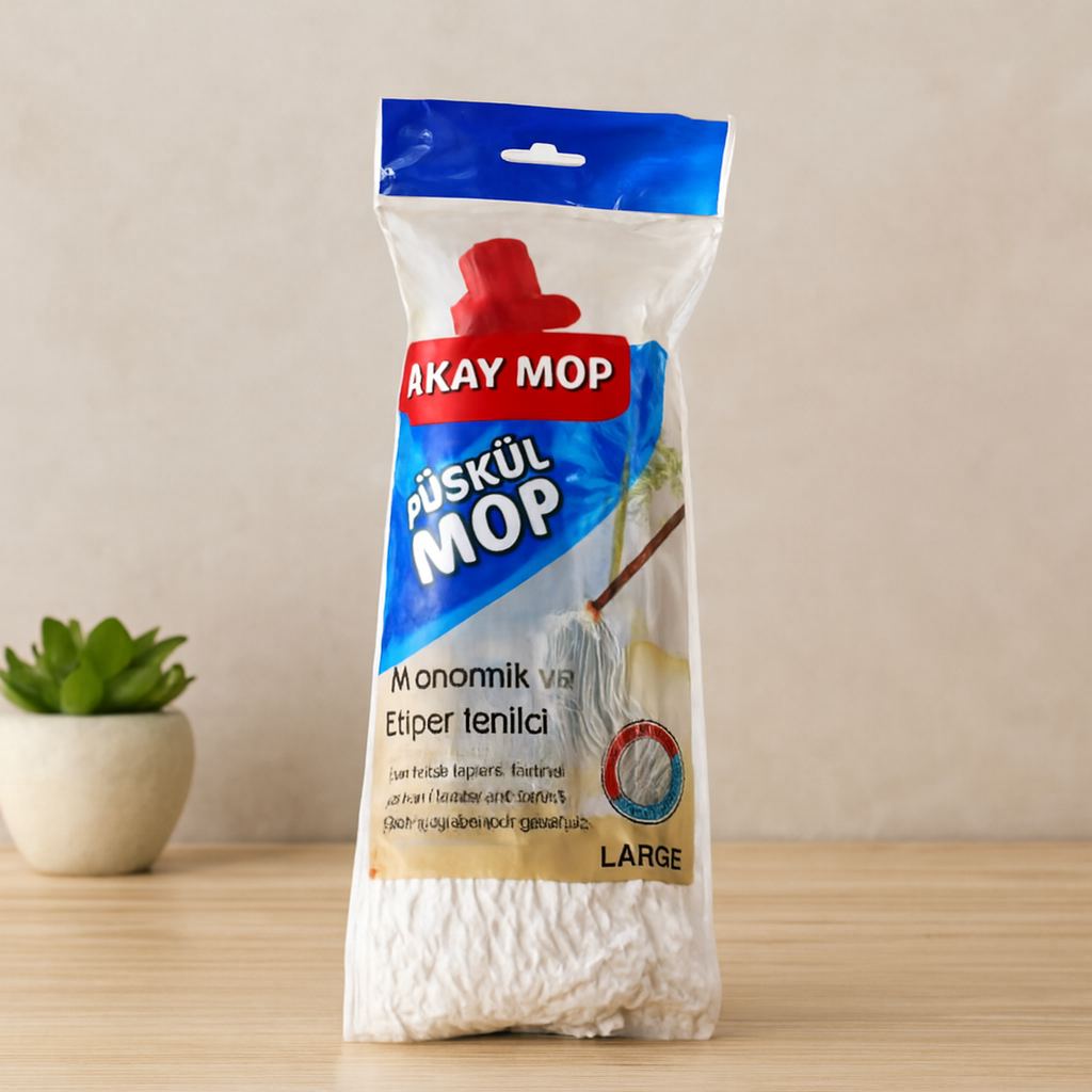 Pamuklu Püsküllü Mop Başlığı 23cm Orta-Large (Klasik Sap)