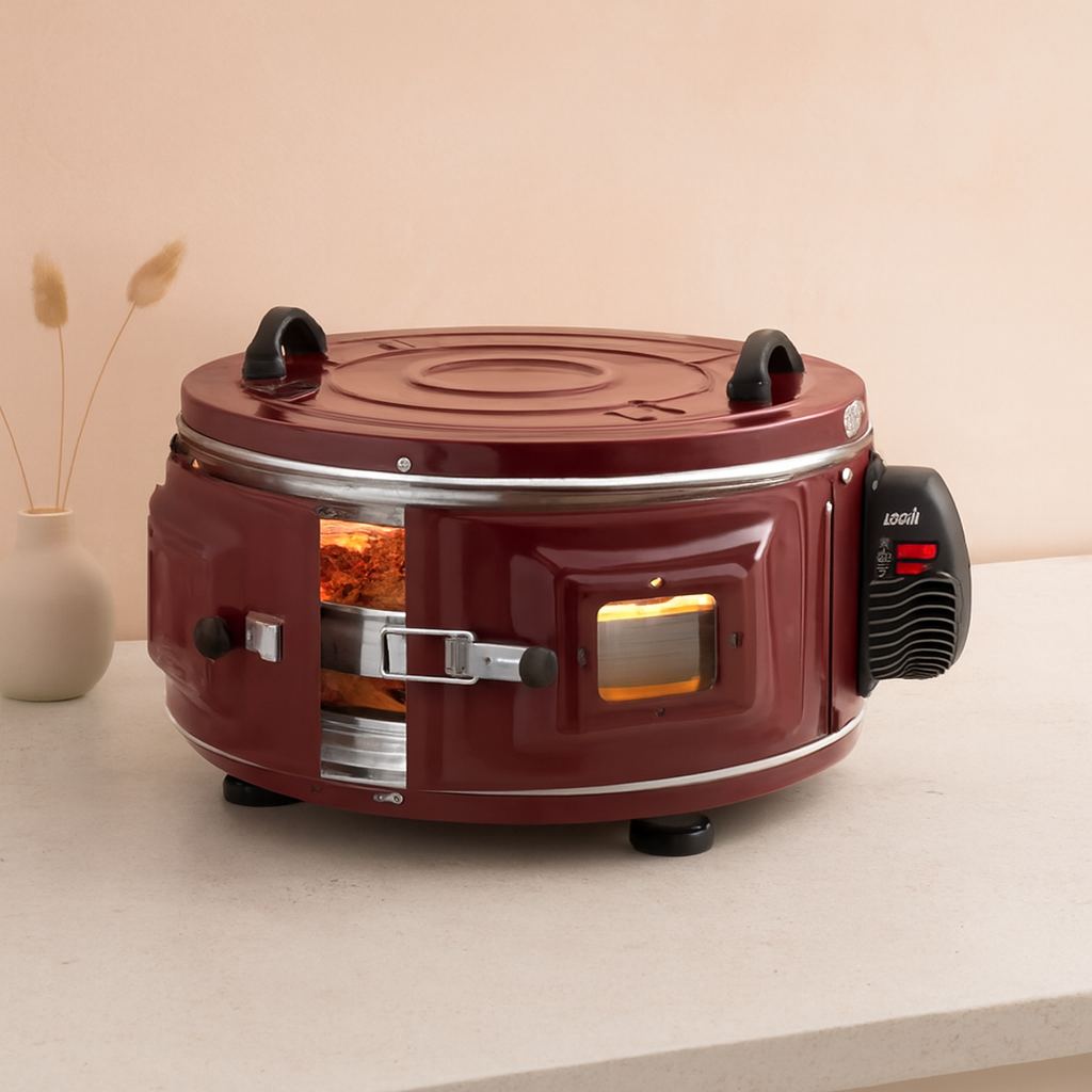 Yuvarlak davul fırın 1100W 46 cm - alüminyum tepsi, ön gözlem camı