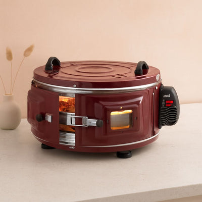 Yuvarlak davul fırın 1100W 46 cm - alüminyum tepsi, ön gözlem camı