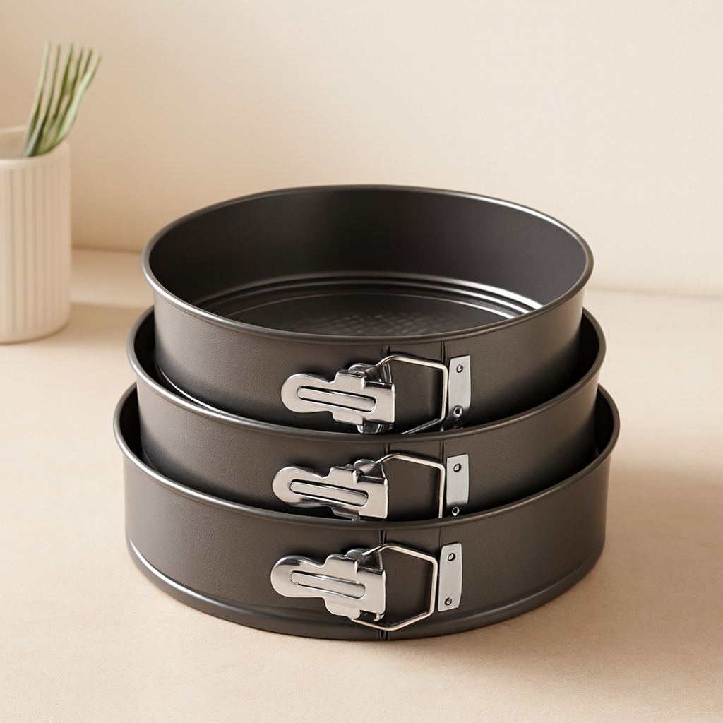3'lü Yuvarlak Metal Kelepçeli Kek Kalıp Seti 24-26-28 cm