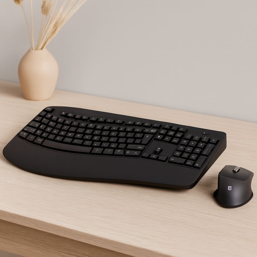 Kablosuz Klavye Mouse Seti - Ergonomik Bilek Destekli
