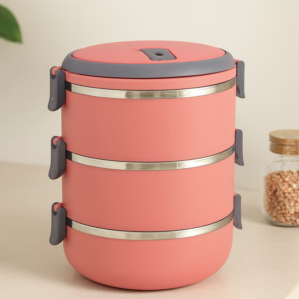 3'lü Sefer Tası Saklama Kabı 1.8 L Koyu Pembe