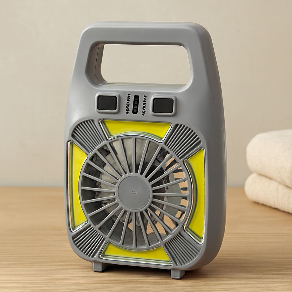 USB Şarjlı 2in1 Mini Fan ve Fener 10W – 2 Kademe, Su Geçirmez, Taşınabilir