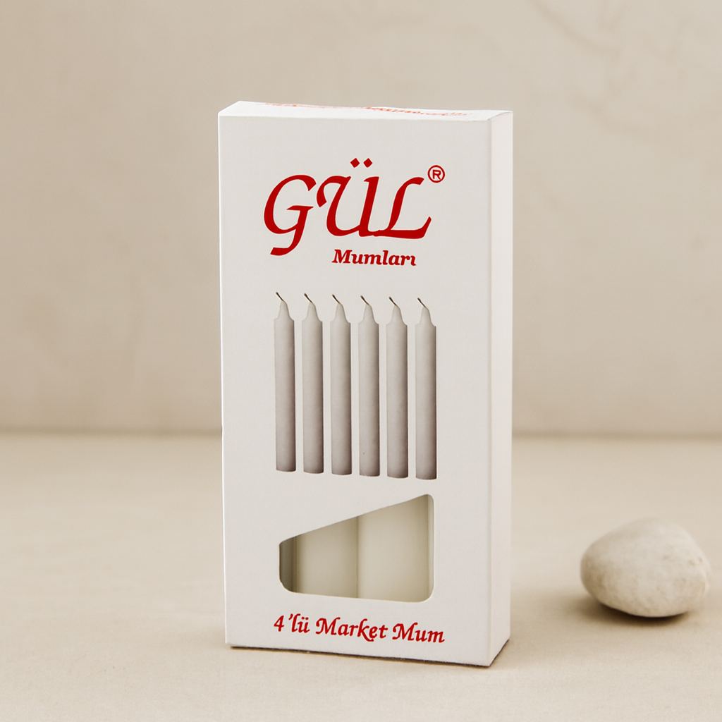 İnce Gül Mum 12 cm 4'lü Beyaz