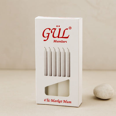 İnce Gül Mum 12 cm 4'lü Beyaz