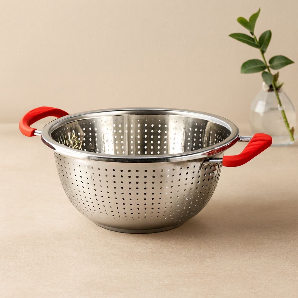 24 cm Plastik Kulplu Metal Süzgeç - Çelik Sepet