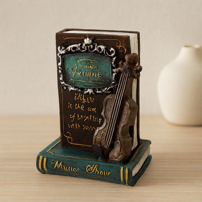Vintage Gitar ve Kitap Figürlü Dekoratif Biblo Kumbara 21x14x10 cm