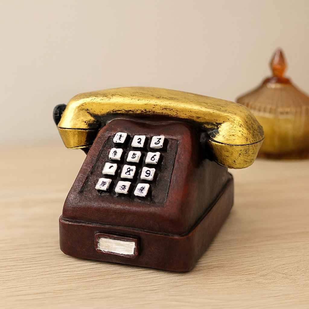 Ankesörlü Telefon Dekoratif Biblo - Reçine 9.5x9.5 cm