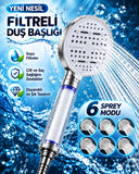 Modern Tasarımlı 6 Modlu Filtreli Duş Başlığı Büyük Panel Metalik Beyaz Duş Atı - 1