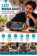 Modern Dijital Led Masa Saati Alarm Özellikli 12 24 Saat Seçenekli Sıcaklık Göstergeli Ekran - 1