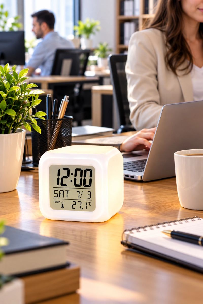 Modern Tasarımlı Küp Saat Led Aydınlatmalı Dijital Alarm Saati