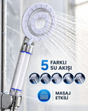Masaj Etkili Filtreli Duş Başlığı 5 Fonksiyonlu Yağmur Sis Geniş Su Akışı - 1