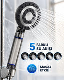Siyah Filtreli Duş Başlığı 5 Farklı Su Akışı Masaj Etkili Klor Ve Kireç Filtreleme - 1