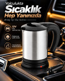 12v Araç Çakmak Girişli Paslanmaz Çelik Araç İçi Su Isıtıcı Seyahat Tipi Pratik Kettle - 1