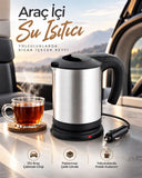 Araç İçi Kullanıma Uygun 12v Elektrikli Su Isıtıcı Paslanmaz Çelik Gövdeli Pratik Kettle - 1