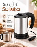 12v Araç Çakmak Girişli Paslanmaz Çelik Araç İçi Su Isıtıcı Seyahat Tipi Kettle - 1