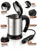 12v Araç Çakmak Girişli Paslanmaz Çelik Araç İçi Su Isıtıcı Seyahat Tipi Kettle - 4
