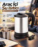 Otomobilde Kullanıma Uygun 12v Çakmak Soketli Paslanmaz Çelik Pratik Su Isıtıcı Kettle - 1
