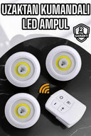 Spot Lamba Led Işık 3'lü Uzaktan Kumandalı Pilli Yapışkanlı Kablosuz - 1