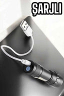 Şarjlı Metal Zoomlu El Feneri Işıldak Led Işık Taşınabilir El Lambası - 4