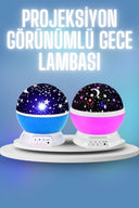 Renkli Yıldızlı Gökyüzü Projeksiyon Gece Lambası Pilli Ve Usb Kablolu - 1