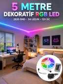 5 Metre Rgb Şerit Led 2835 Smd 54 Led/m Uzaktan Kumandalı Dekoratif Aydınlatma - 1