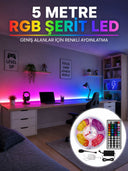 Rgb Şerit Led 5 Metre 5050 Smd Kumandalı Çok Renkli Ev Oda Tv Arkası Dekoratif Aydınlatma - 1