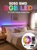 5050 Smd Rgb Led Şerit 5 Metre Kumandalı Renkli Tv Oda Masa Arkası Dekoratif Aydınlatma Seti - 1