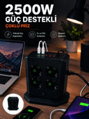 Çoklu Priz 8 Çıkışlı 4 Usb 2 Type-c Anahtarlı Dikey Priz Kulesi - 1