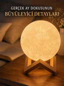 3d Ay Gece Lambası Ahşap Standlı Dekoratif Led Masa Lambası - 1