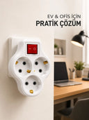 Kablosuz Priz Çoğaltıcı 3 Çıkışlı Anahtarlı Kompakt Duvar Tipi Çoklayıcı - 1