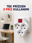 Tek Prizi 3’lü Yapan Anahtarlı Priz Adaptörü Topraklı Priz Çoğaltıcı - 1