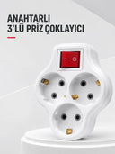 Duvar Tipi 3’lü Priz Çoklayıcı Kablosuz Anahtarlı Kompakt Priz Adaptörü - 1