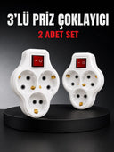 3’lü Priz Çoklayıcı 2 Adet Set Anahtarlı Kablosuz Duvar Tipi Priz Çoğaltıcı - 1