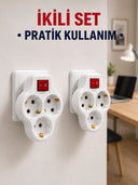Kablosuz 3’lü Priz Çoklayıcı Açma Kapama Anahtarlı Duvar Tipi 2 Adet Set - 1